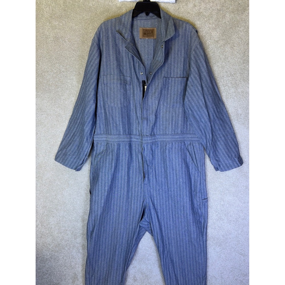 Vtg Field & Forest Coveralls Mens XL Blue Herringbone Talon Zip 1970s Jumpsuit